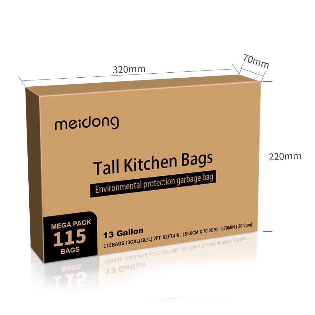Meidong Garbage Bags 50L Garbage Bags Strong Big Unscented Bags Rolls 115 Eco-friendly (5 Counts)