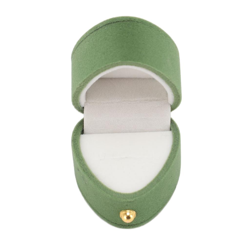 Ring Box Heart Shape Exquisite Romantic Small Flannel Ring Case for Proposal Engagement Wedding Green
