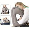 Lightweight and Portable Ergonomic Blue Inflatable Travel Pillow for Long Flights, High-Speed Trains, Office Naps, and Car Rest