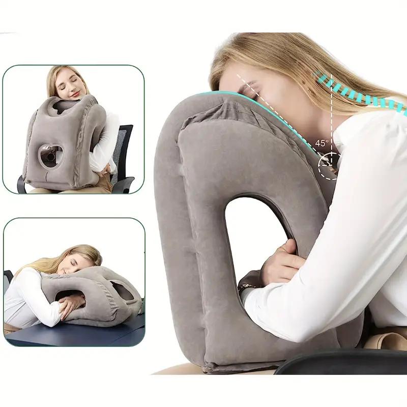 Lightweight and Portable Ergonomic Blue Inflatable Travel Pillow for Long Flights, High-Speed Trains, Office Naps, and Car Rest