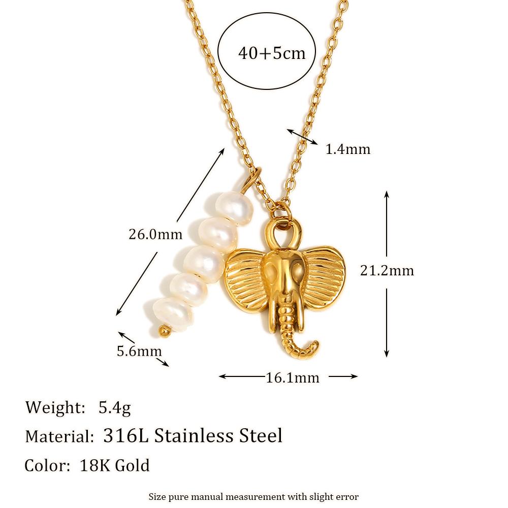 

MamacitaSlay Stainless Steel Pearl Elephant Necklace Vacation Party Waterproof Jewelry Women s Charm High Quality Neck Jewelry