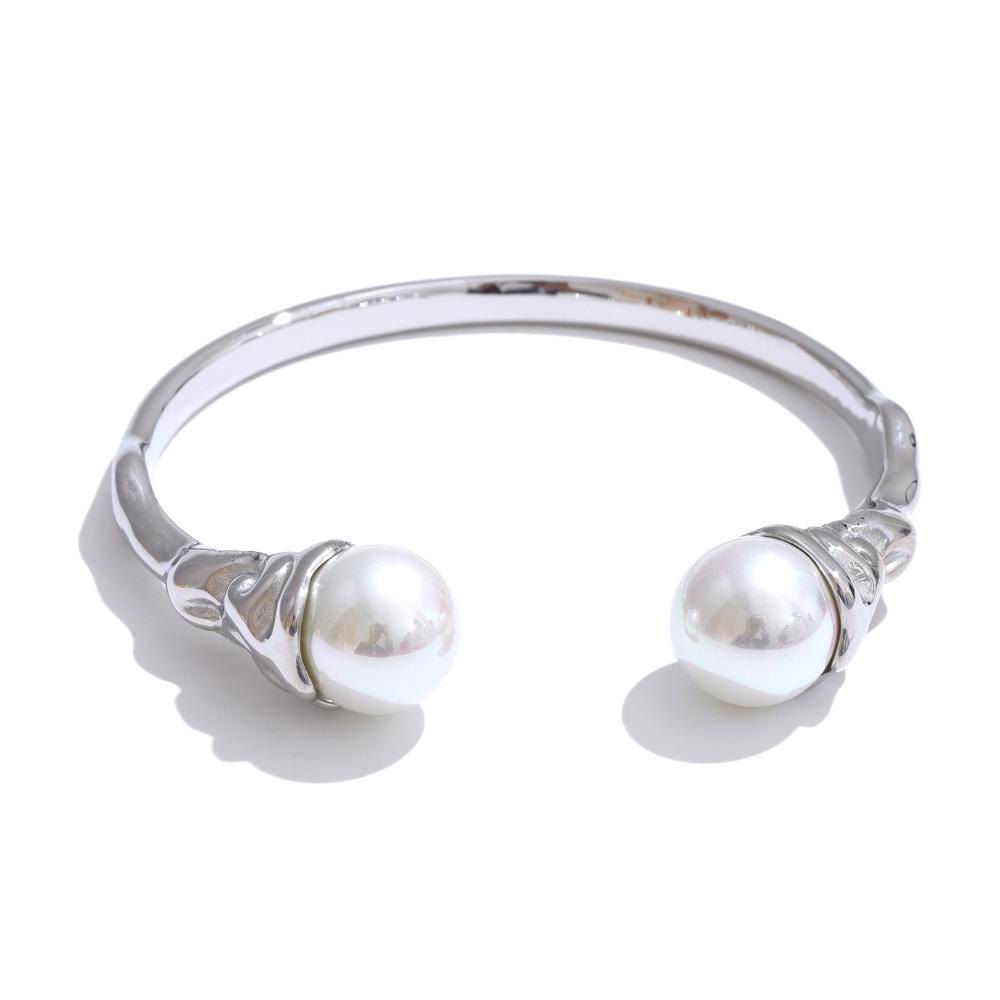 

Yhpup 55mm Imitation Pearls Stainless Steel Cuff Bracelet Bangle Charm Polished Cast Chic Summer Jewelry Rust Proof 2025