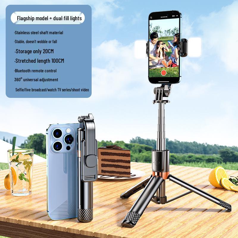 Bluetooth Selfie Stick with Fill Light and Portable Tripod Stand