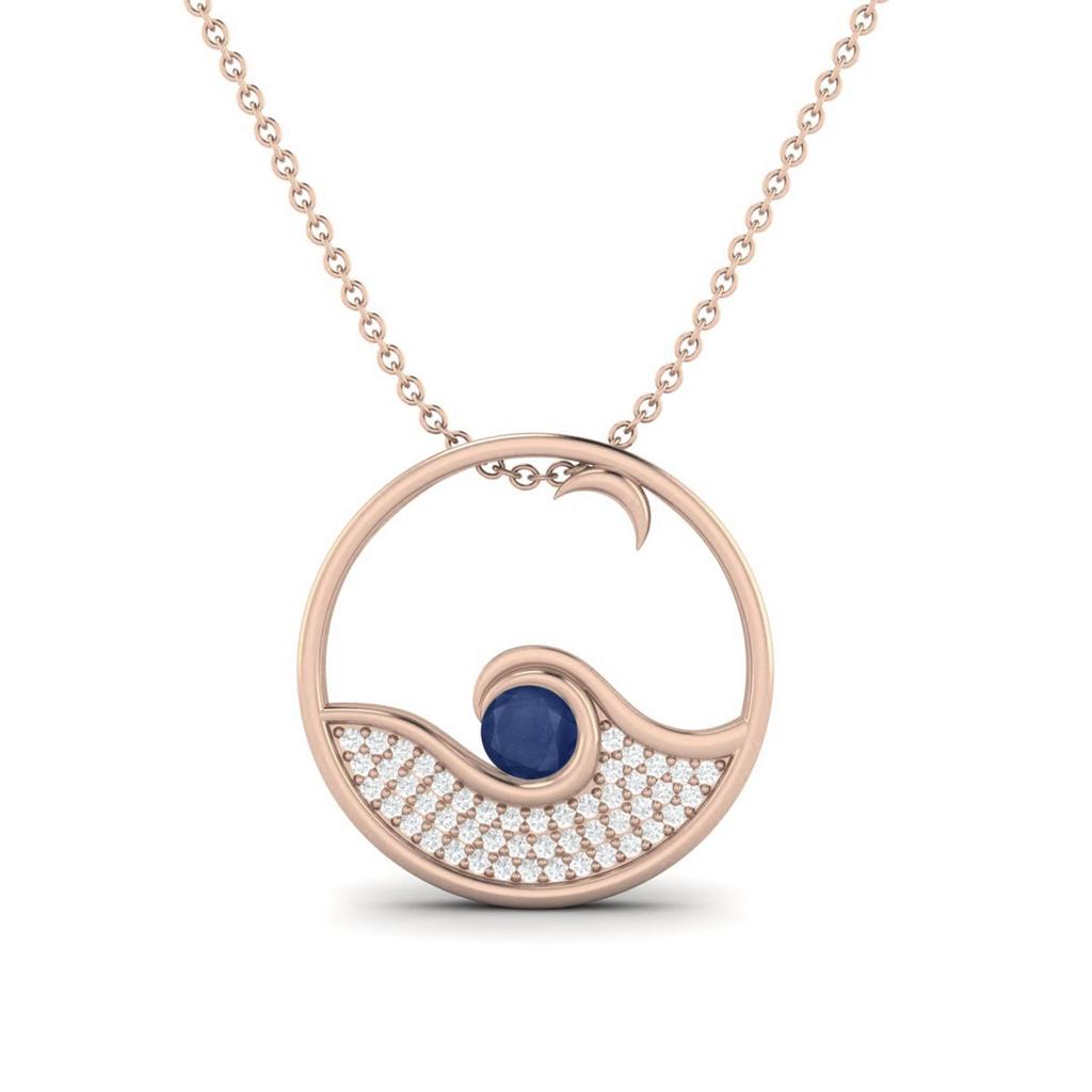Blue Sapphire Ocean Wave Necklace- Sterling Silver