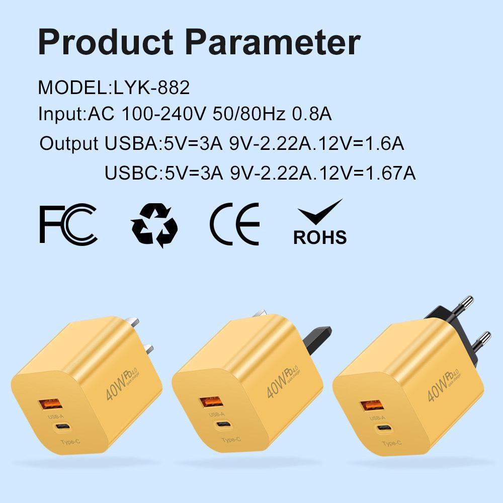 Fast Charging 40W Type-C PD Adapter, EU/US/UK Standard