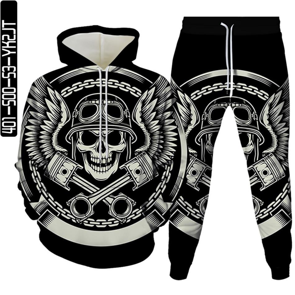 Conjuntos de chándal para hombre Hip Hop Punk Skull Fire Sudaderas con capucha impresas en 3D Pantalones para correr Traje de alta calidad para mujer Ropa de calle Tallas grandes S-6XL