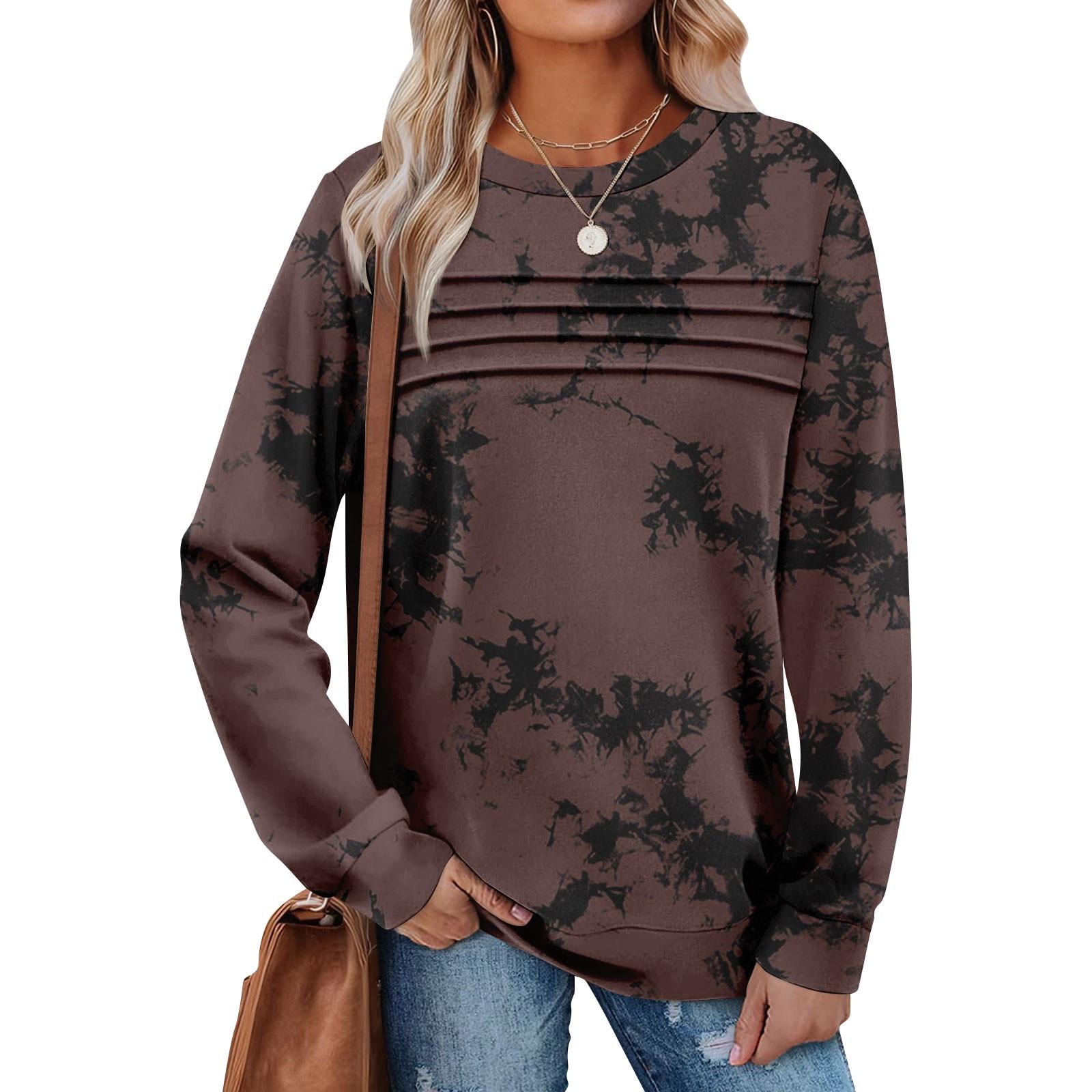 

Женский повседневный свитшот с длинным рукавом и круглым вырезом, приталенный плиссированный топ S коричневый