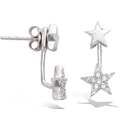 [P5033] - Silver 'Stars' Lobe Contour Earrings In Silver-white (rhodium-plated) - 20x10 Mm