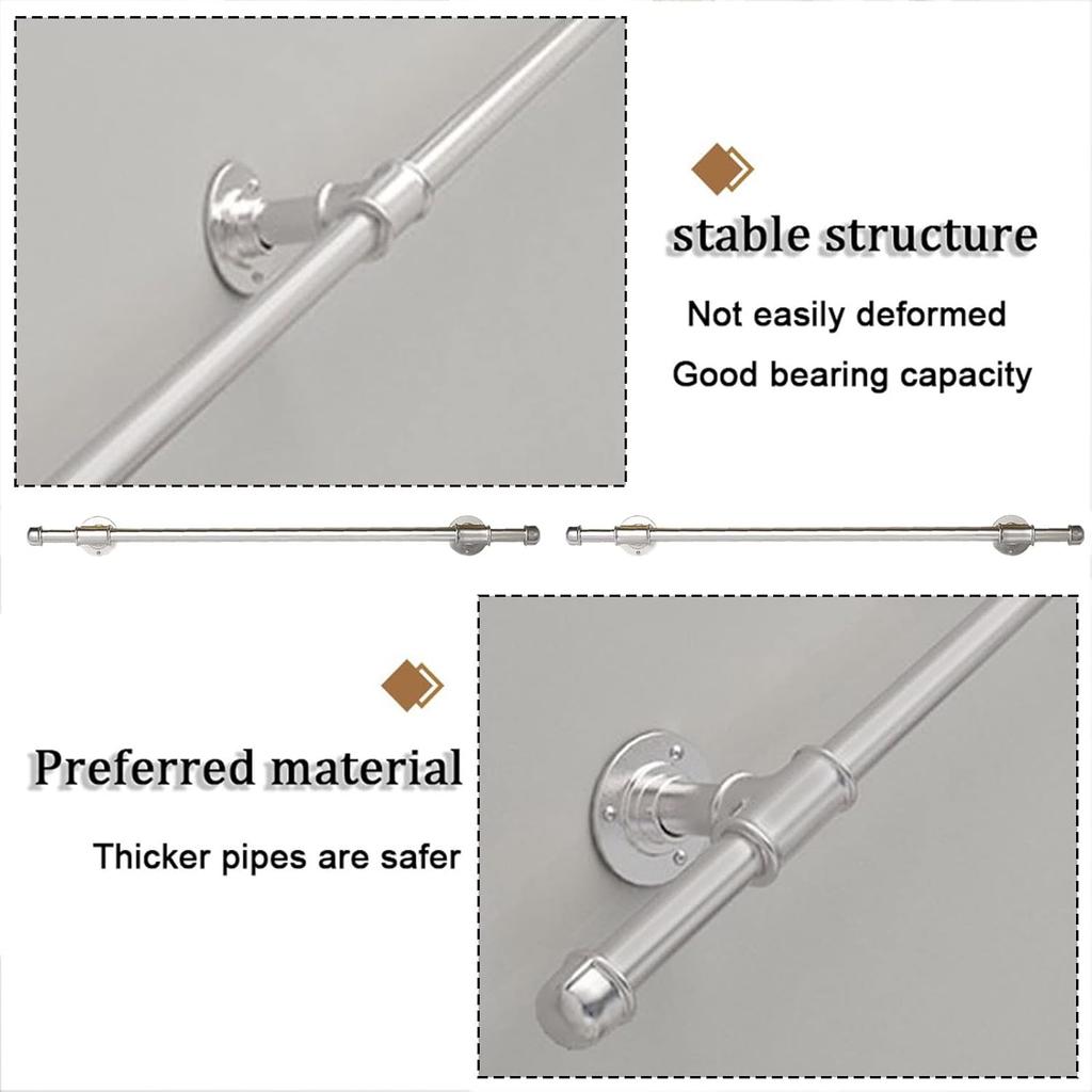 Moderne Handläufe für Treppen, Silber Metall Schmiedeeisen Handläufe Geländer 30-600cm Sicherheitsstützstange | Wandmontiertes Treppengeländer für Innen
