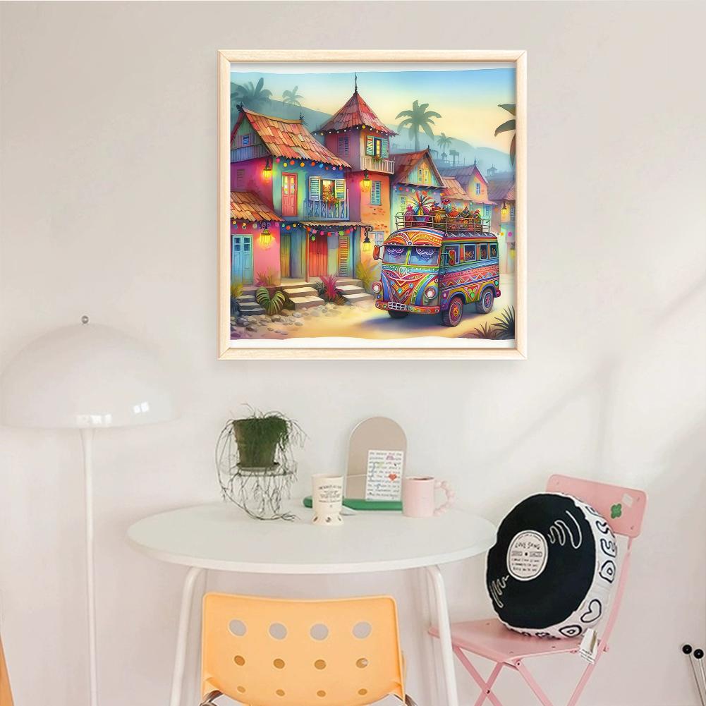 Kit de punto de cruz con bordado completo de 11CT, estampado de ciudad colorida, hilo de algodón ecológico, 45*45cm, decoración de Pascua para el hogar y dormitorio, hecho a mano.