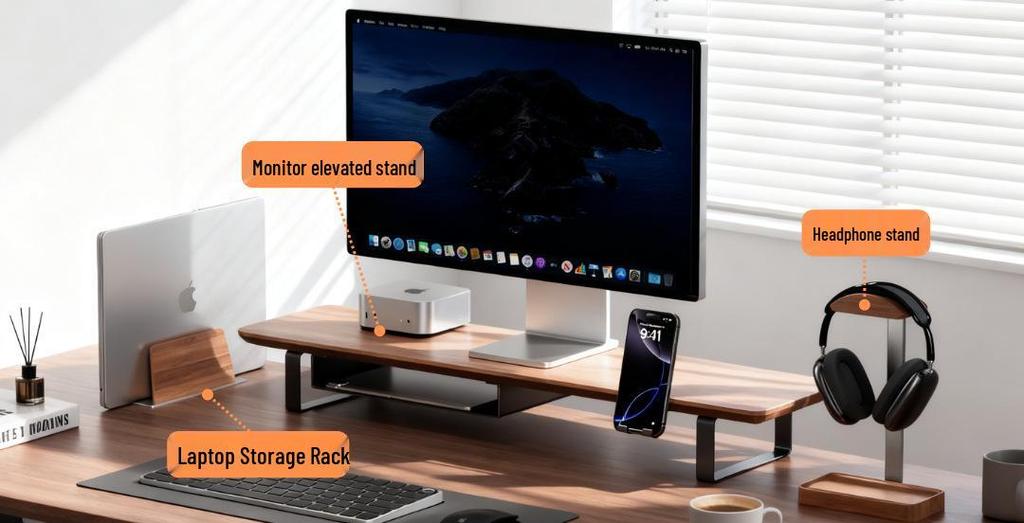 Solid Wood Headphone Stand with Base Storage - E-sports Gaming Hanger