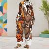 Women Plus Size Printed Round Neck Long Sleeve Layered Top Wide Leg Cropped Pants Two Piece Set