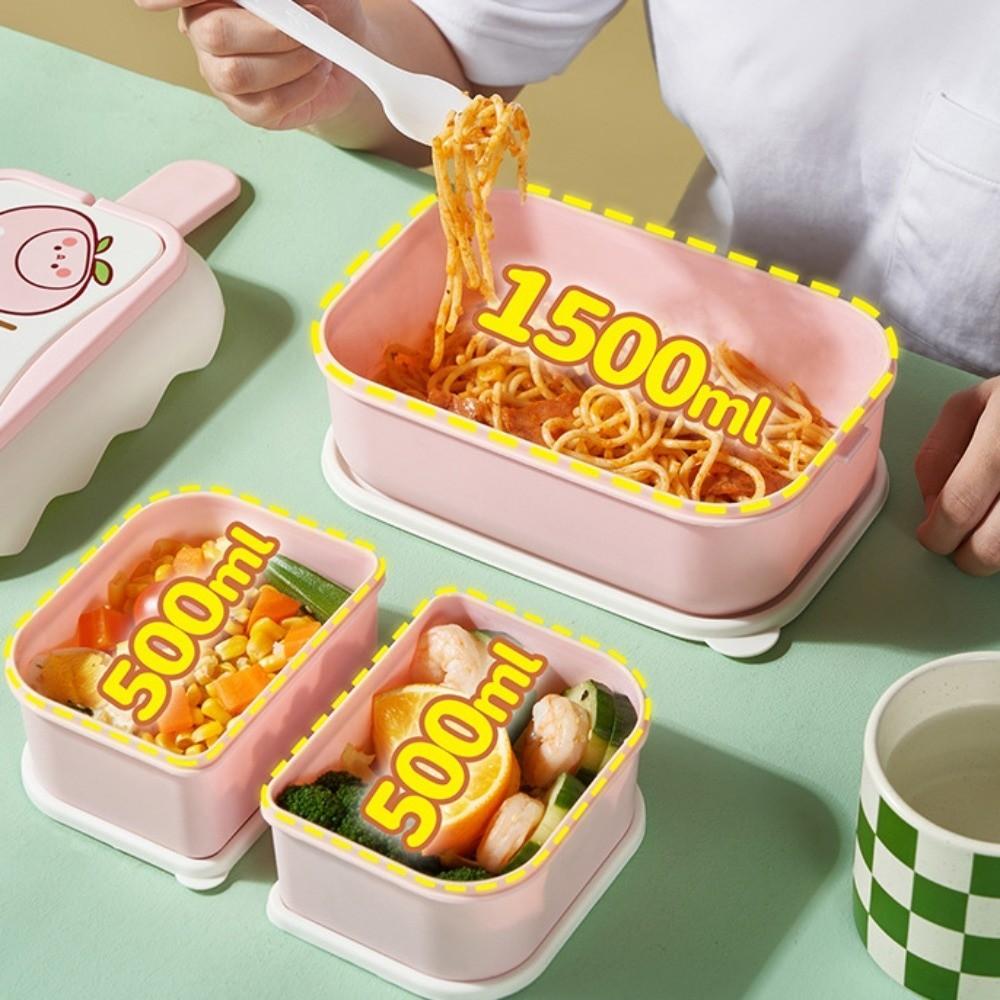 Fruit Pattern Plastic Lunch Box Drop-proof Compartment Lunch Box Cartoon Lunch Box  School