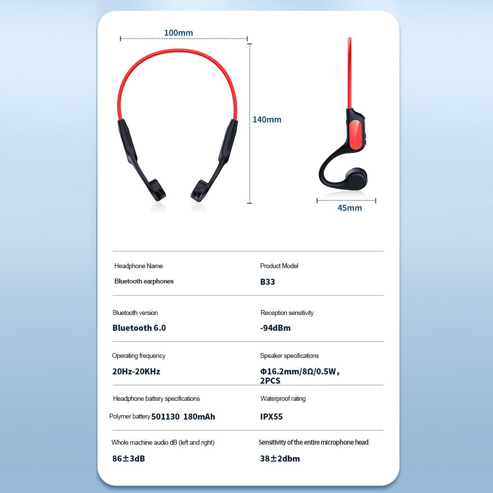 Ture Bone Conduction Headphones Bluetooth 6.0 Earphones Waterproof Wireless Sport Headsets with Mic for Workout Running