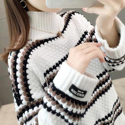 Pull tricoté en Chenille pour femme, col haut, manches longues, ample, décontracté, épais et chaud, automne/hiver