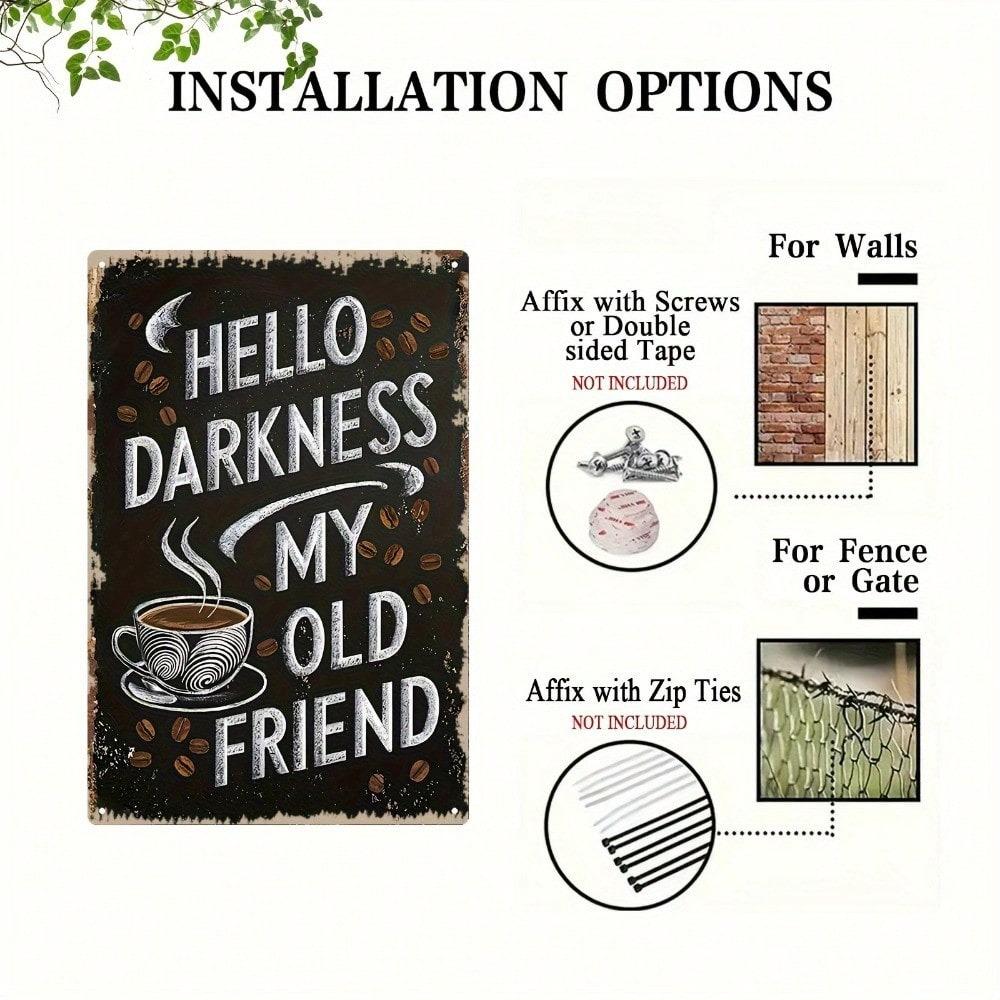 Vintage Hello Darkness My Old Friend Tin Sign Rustic Metal Wall Art For Home Bar Cafe Coffee Decor