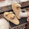Cute kitten velvet warm fluffy drag women wear 2025 winter new casual good with thick-soled bag head slippers