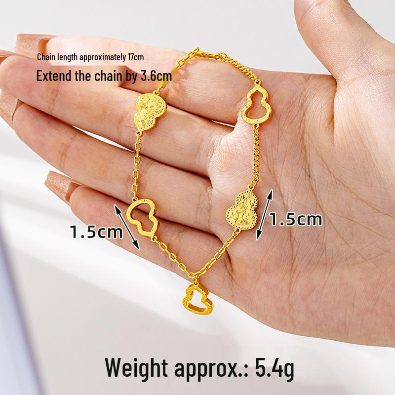 Vietnam Gold-Plated Clover Necklace, Ring & Five-Flower Bracelet Set