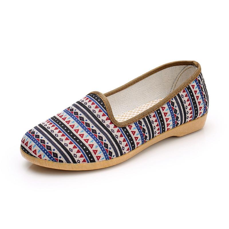 

****** и летняя тканевая обувь старые ******* туфли для мамы низкий каблук мелкий вырез этнический стиль подошва из дерьма говяжья подошва женская обувь дышащая 41