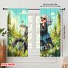 2pcs,2D plane printing Curtain Fabric Grandpa and grandma riding motorcycles Versatile Fabric (without rod) Decorations Inside