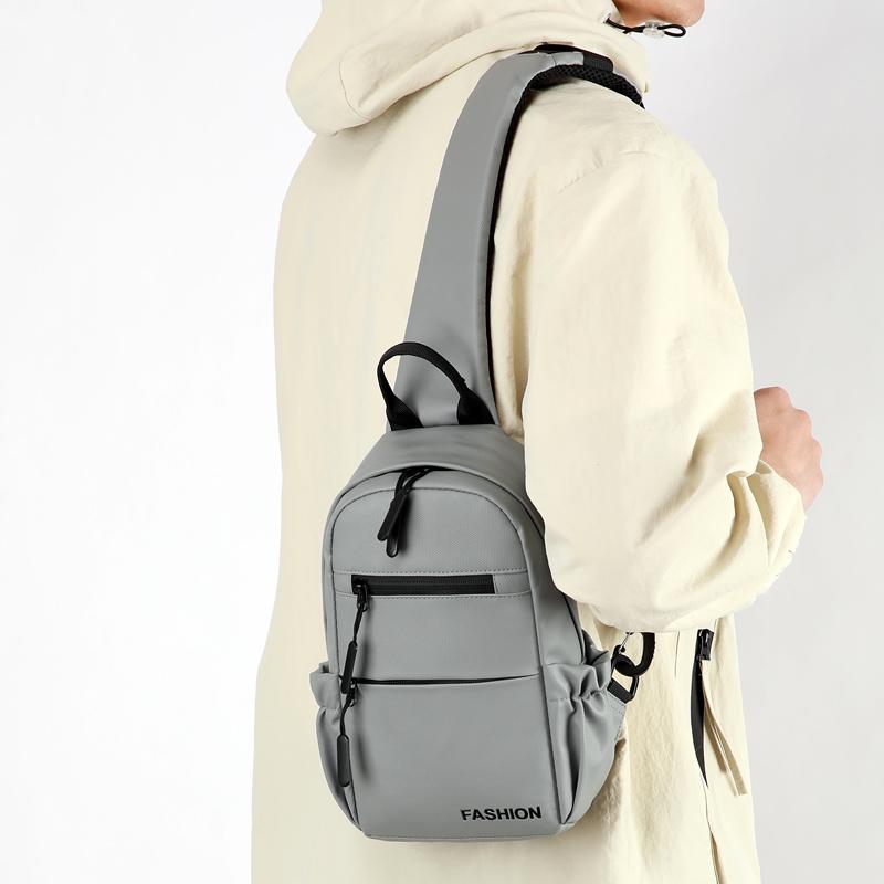 Men's Waterproof Chest Bag Multifunction Oxford Crossbody Shoulder Bag Messenger Travel Pack with A Headphone Wire Access Hole