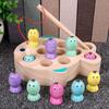 Children's Wooden Kitten Magnetic Fishing Set Toy1-2-3Year-Old Boys and Girls Educational Fishing