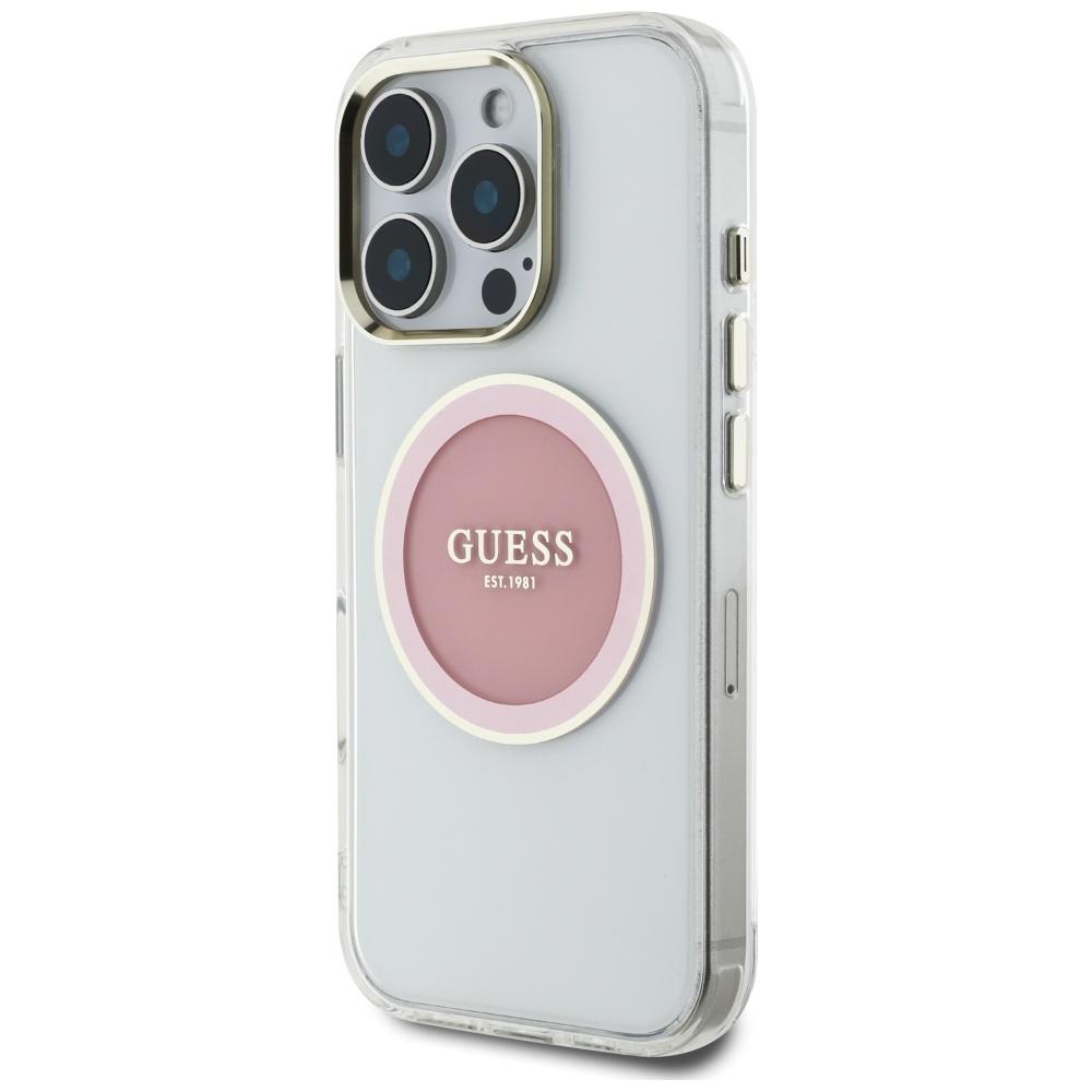 Guess Iml Metal Colored Circle Case Classic Logo Magsafe For iPhone 16 Pro Pink