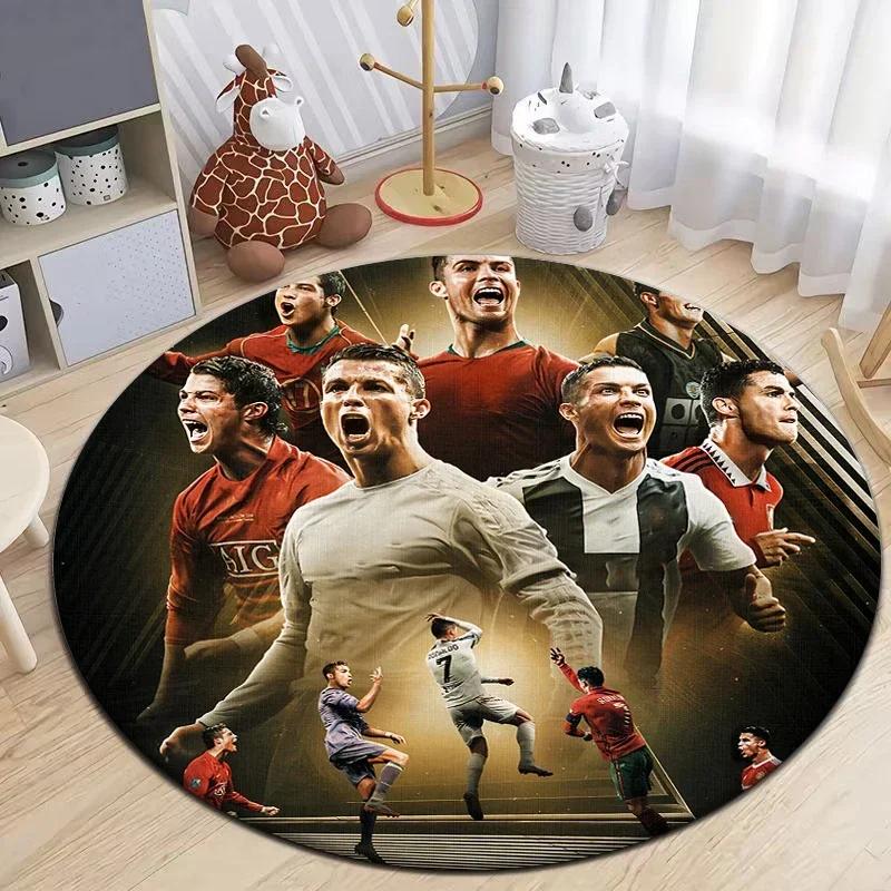 Football Star Design Round Carpet - Non-Slip Flannel Rug for Living Room, Camping, Picnic, Yoga, Bedroom, and Area