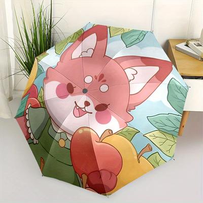 1pc Lively Fox Automatic Opening and Closing Cartoon Umbrella - Small Umbrella Suitable for Various Occasions, Portable 3-Fold Small Umbrell