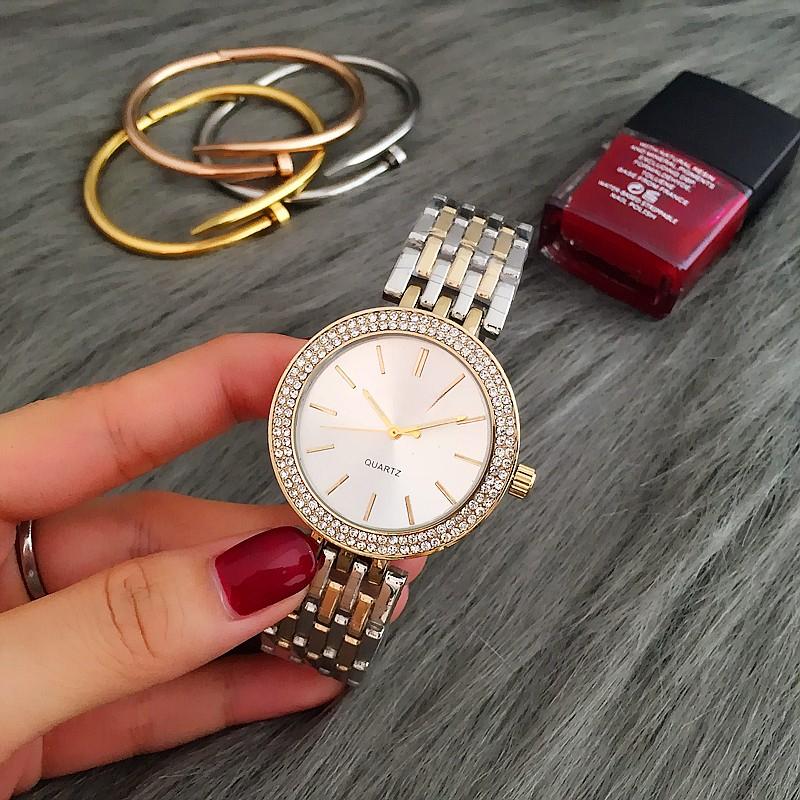 Brand Luxury Women's Watch Fashion Rhinestones Stainless Steel Quartz Watch Simple Elegant Ladies Watch