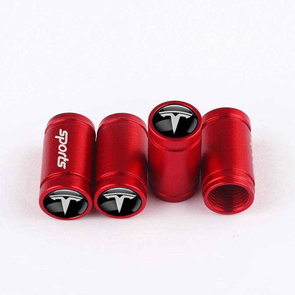 Car Sticker Tesla 4Pcs Aluminum Badge Car Wheel Tire Valve Stem Caps Cover For Tesla Model 3 Y S X Roadster Juguete SpaceX Cyber