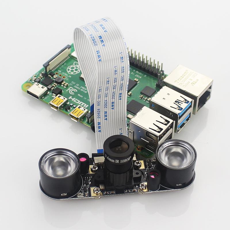 Adjustable Focus Night Vision Kit for Raspberry Pi 4B/3B+: Infrared Camera & Lamp with Soft Ribbon Cable