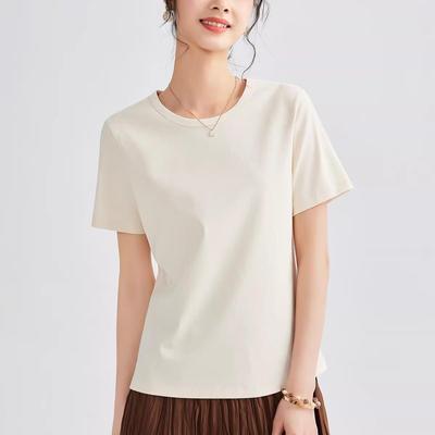 Women's Double-Sided Mercerized Cotton Slimming T-Shirt: Cool, Breathable, Plus Size, Regular Shoulder, Round Neck, Short Sleeve, Summer Wear.