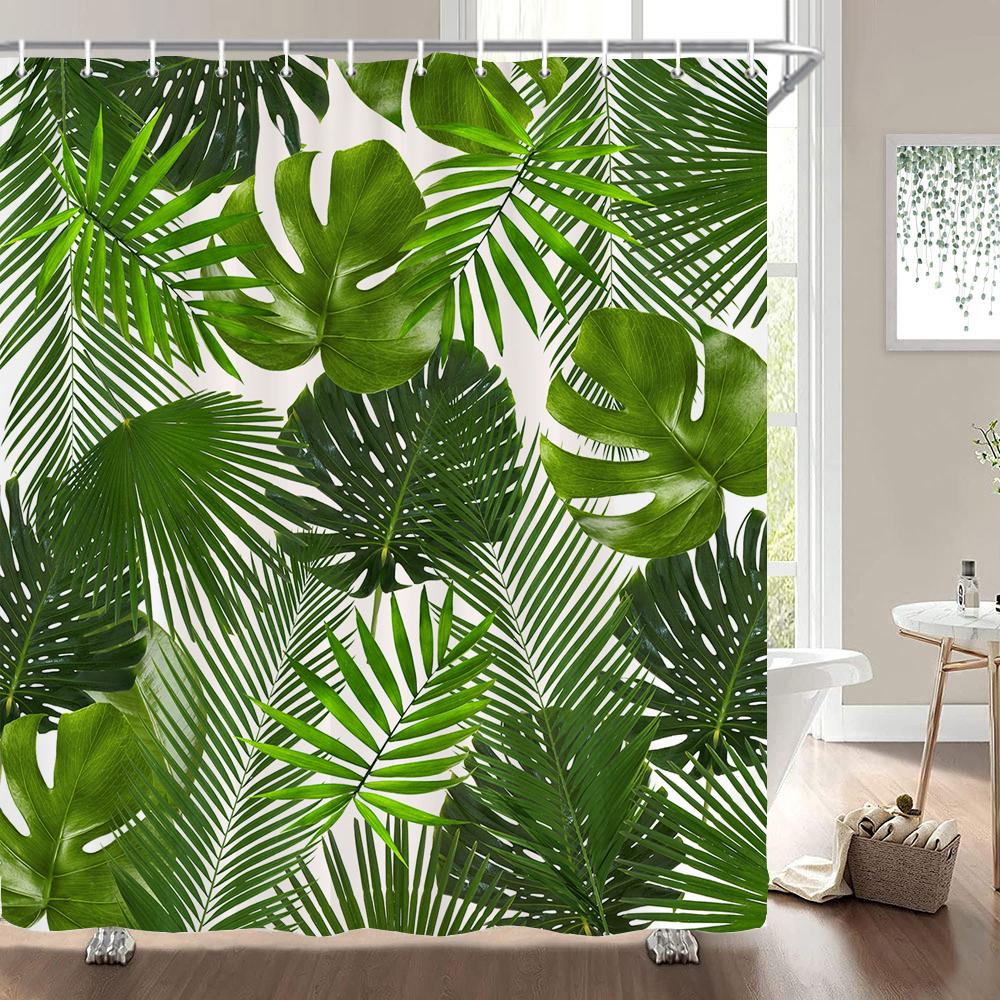 

Тропическое растение лист пальмы принт шторы для душа занавеска для ванной комнаты ткань водонепроницаемый полиэстер занавеска для ванной комнаты декор с крючками W120xH180cm