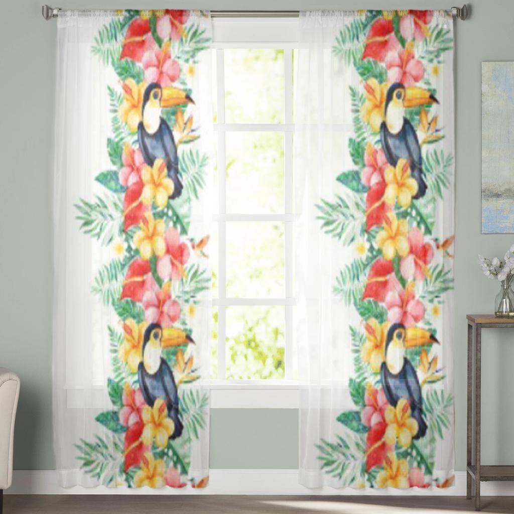 Colorful Toucan Jungle Pattern Sheer Curtain For Living Room Modern Voile Tulle Window Curtains For Bedroom Kitchen Drapes