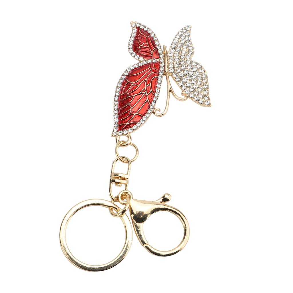 Cute Keychain Rhinestones Keychain Portable Handbag Pendant Key Chain for Women Girls Red