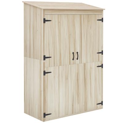 Armario de jardín armario de almacenamiento de madera 2 estantes 2 puertas techo inclinado 120 x 57 x 183 cm madera natural