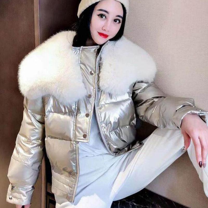 Женские зимние парки, куртка, пальто, глянцевое теплое женское пальто с меховым капюшоном, короткая хлопковая стеганая зимняя куртка, женская – купить по низким ценам в интернет-магазине Joom
