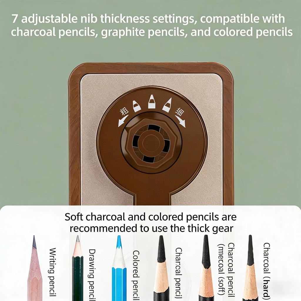 Manual Pencil Sharpener Alloy Steel Blade Compatible Multiple Pencils with 5 Adjustable Tip Auto Eject Broken Lead for Artists Students and Sketching