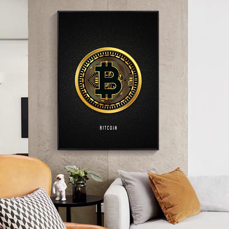 Abstract Golden Bitcoin Monero Cardano Canvas Painting Nordic Modern Wall Art Poster Print Pictures for Room Interior Home Decor