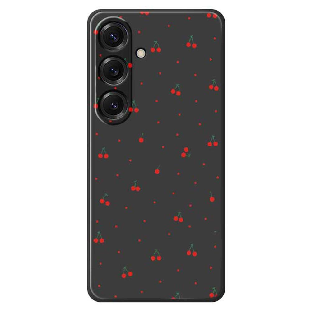 For Samsung Galaxy S25 Case Red Cherry Pattern Printing Straight Edge TPU Phone Back Cover