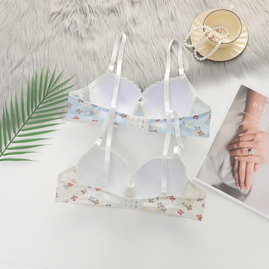 Women Printing Flower Converge Adjustable Bra Breathe Push Up Steel Ring Bra Bra Cozy Chest Tube Top Bralette Vest