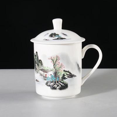 Shangqi Keramik-Teetassenset mit Deckel, Design Grüner Berg Roter Baum