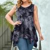 Summer Tie Dye Print V Neck Irregular Hem Sleeveless Plus Size T-shirt Top for Women