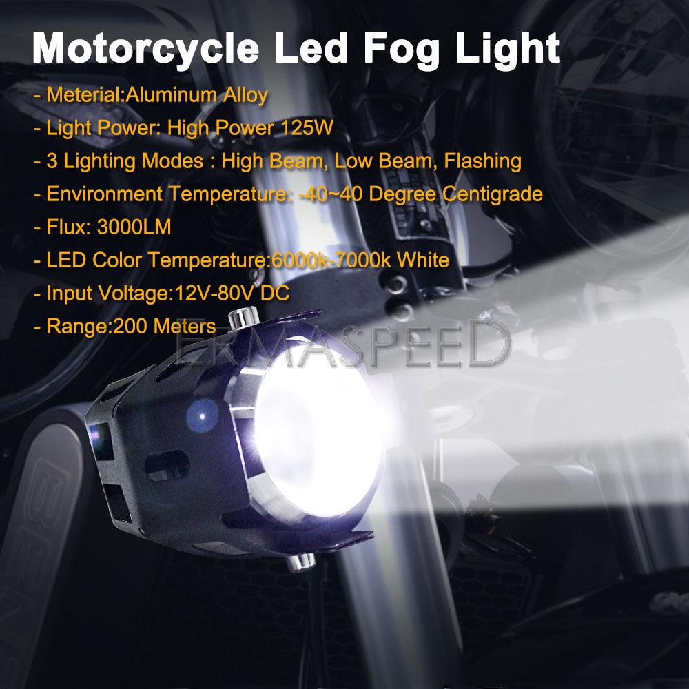 Waterproof Motorcycle Headlight 3000LM 125W Led Fog Light Spotlight with Switch Motorbike E-Bike Scooter Car Work Light