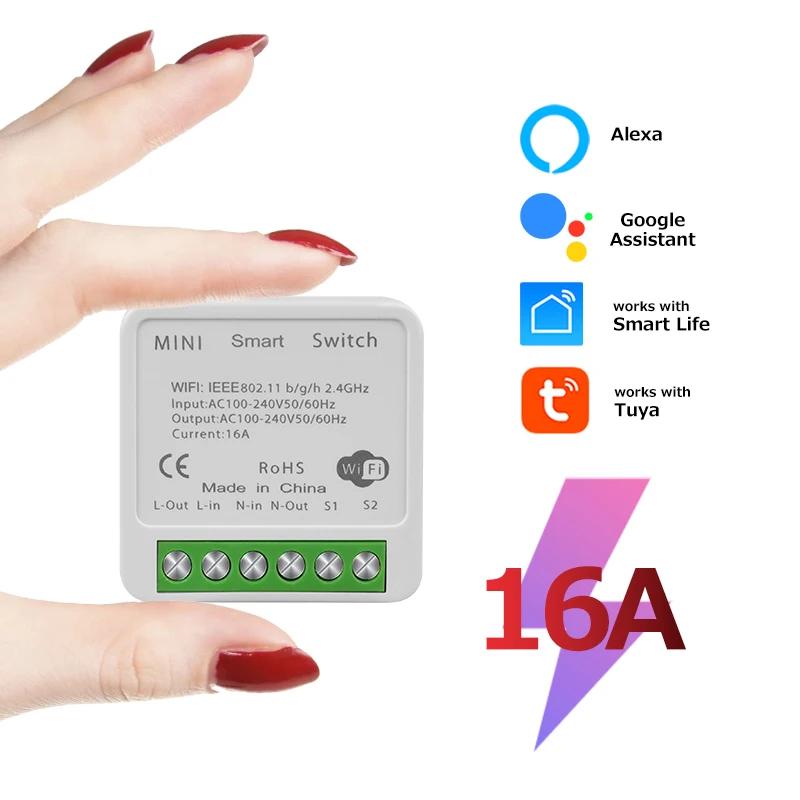 Tuya WiFi Умный Модуль Переключателя Реле 16А 100-240В Поддерживает Двухстороннее Управление Автоматический Выключатель Голосовое Управление Работает с Alexa Google Home WiFi Switch 16A