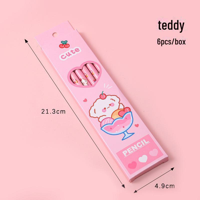 Boîte à crayons pour étudiants de dessin animé: 6 crayons d'examen HB pour l'apprentissage des enfants
