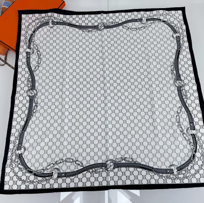 

90cm Manual Hand Rolled Twill Silk Scarf Women Belts Chains Square Scarves Wraps Echarpes Curled Foulards Female Bandana Hijabs