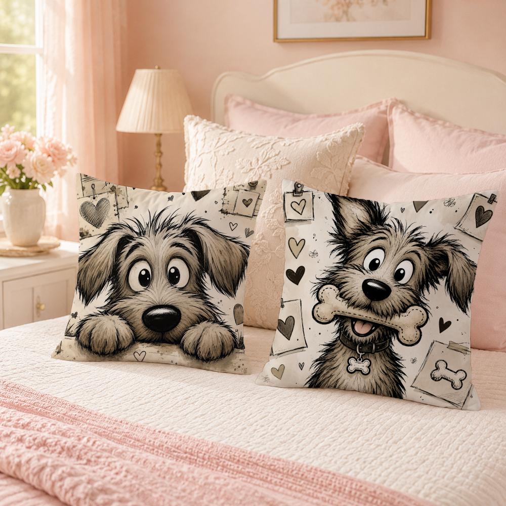 Cute Dog-Patterned Pillow Case Breathable Organic Short Plush Cushion Covers Machine Washable Wrinkle-Resistant Soft Durable
