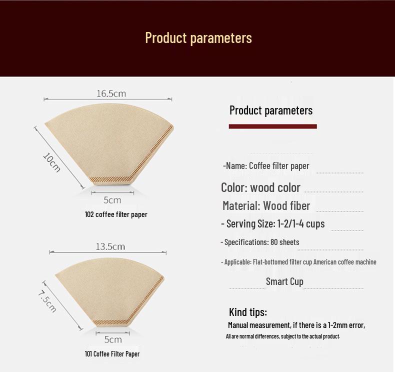 Unbleached Fan-Shaped Coffee Filter Bags for 2-4 Servings - Thickened, Solid Color